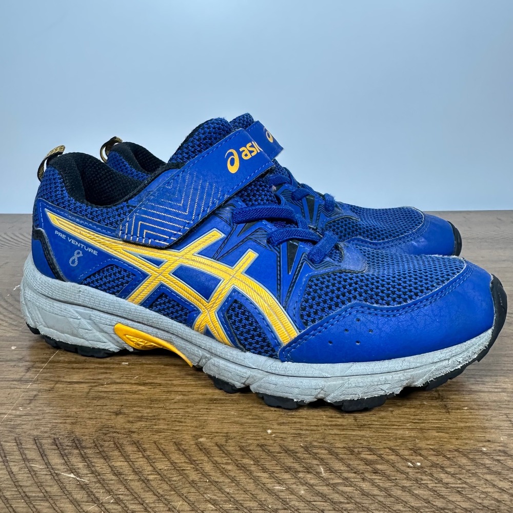 Asics Pre Venture 8 Kids 2 Blue Yellow Trail Running Sneakers Strap Youth Shoes